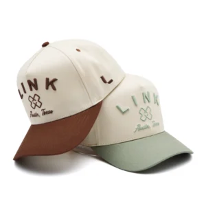 Outdoor Casual Two Tone Unisex Customised Sports Hats 5 Panel Woven Label Structured Embroidered Baseball Cap
