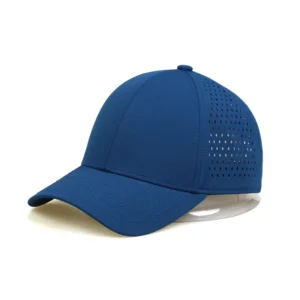 Custom Men High Quality 6 Panel Rubber Logo Performance Waterproof Laser Cut Perforated Blank  Baseball Cap Hat